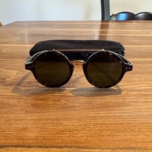 Celine Round Tortoise Shell Sunglasses with gold accents and Black Case